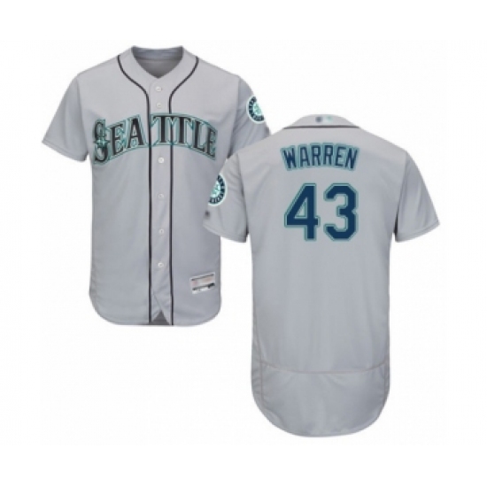 Men's Seattle Mariners 43 Art Warren Grey Road Flex Base Authentic Collection Baseball Player Jersey