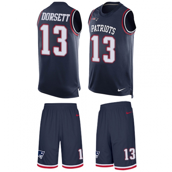 Men's Nike New England Patriots 13 Phillip Dorsett Limited Navy Blue Tank Top Suit NFL Jersey