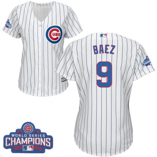 Women's Majestic Chicago Cubs 9 Javier Baez Authentic White Home 2016 World Series Champions Cool Base MLB Jersey