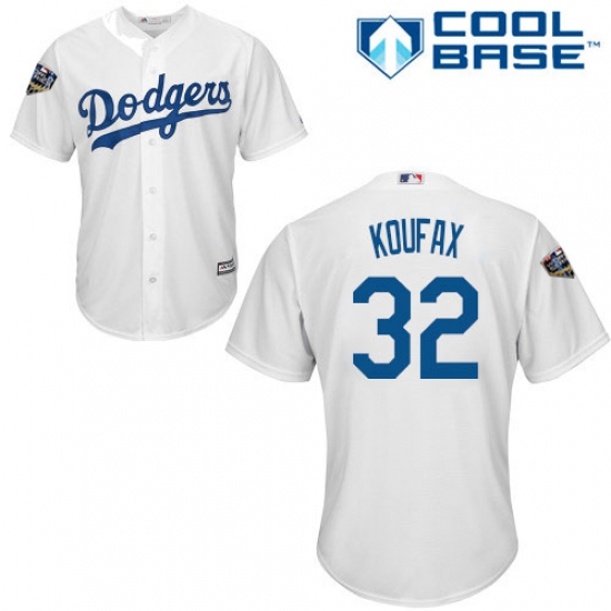 Youth Majestic Los Angeles Dodgers 32 Sandy Koufax Authentic White Home Cool Base 2018 World Series MLB Jersey