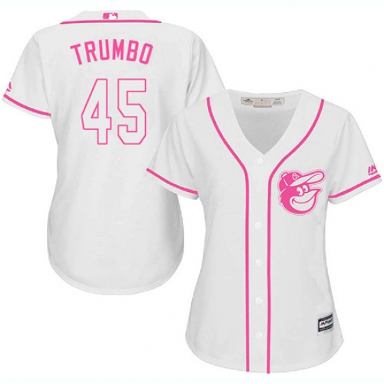 Women's Majestic Baltimore Orioles 45 Mark Trumbo Replica White Fashion Cool Base MLB Jersey