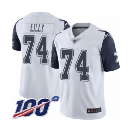 Men's Dallas Cowboys 74 Bob Lilly Limited White Rush Vapor Untouchable 100th Season Football Jersey