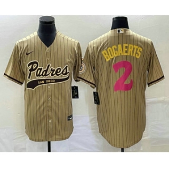 Men's San Diego Padres 2 Xander Bogaerts Tan Pinstripe 2023 City Connect Cool Base Stitched Jersey 1