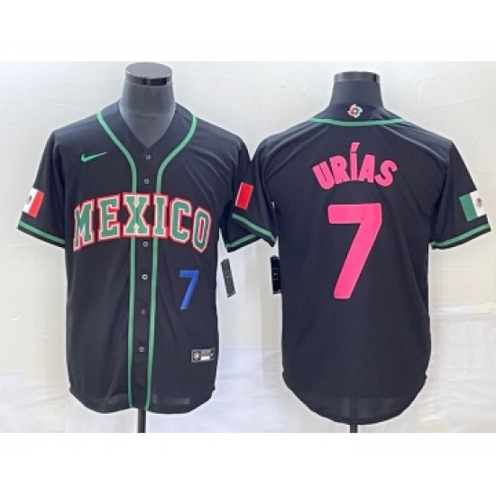 Men's Mexico Baseball 7 Julio Urias Number 2023 Black Pink World Classic Stitched Jersey
