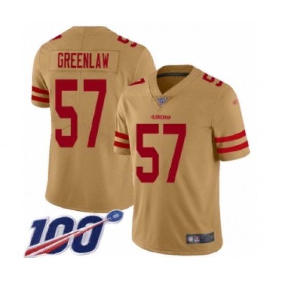 Men's San Francisco 49ers 57 Dre Greenlaw Limited Gold Inverted Legend 100th Season Football Jersey