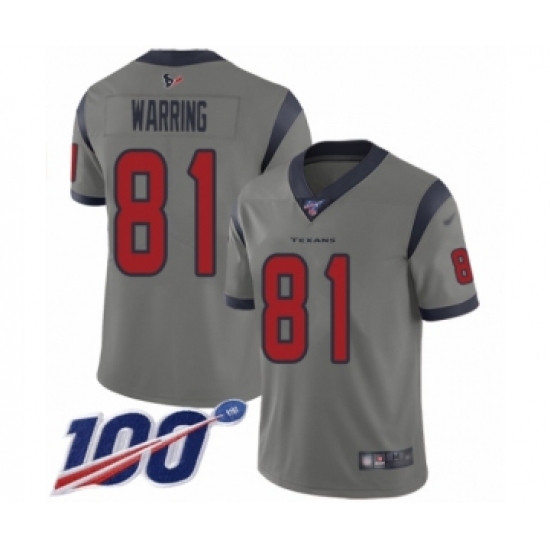 Youth Houston Texans 81 Kahale Warring Limited Gray Inverted Legend 100th Season Football Jersey