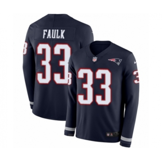 Men's Nike New England Patriots 33 Kevin Faulk Limited Navy Blue Therma Long Sleeve NFL Jersey