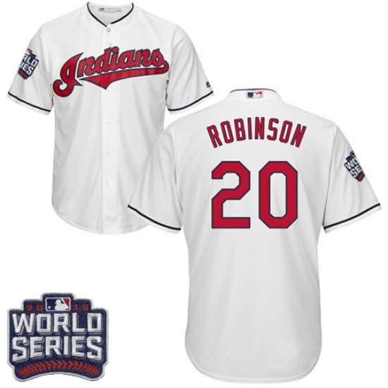 Youth Majestic Cleveland Indians 20 Eddie Robinson Authentic White Home 2016 World Series Bound Cool Base MLB Jersey
