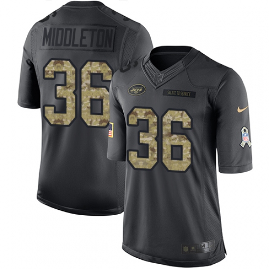 Men's Nike New York Jets 36 Doug Middleton Limited Black 2016 Salute to Service NFL Jersey