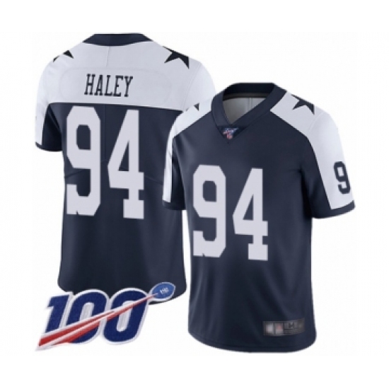 Men's Dallas Cowboys 94 Charles Haley Navy Blue Throwback Alternate Vapor Untouchable Limited Player 100th Season Football Jersey