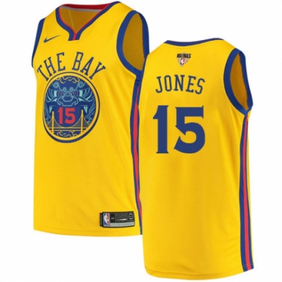 Men's Nike Golden State Warriors 15 Damian Jones Swingman Gold 2018 NBA Finals Bound NBA Jersey - City Edition