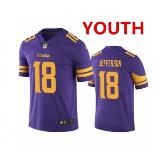 Youth Minnesota Vikings 18 Justin Jefferson Purple Color Rush Limited Stitched Jersey