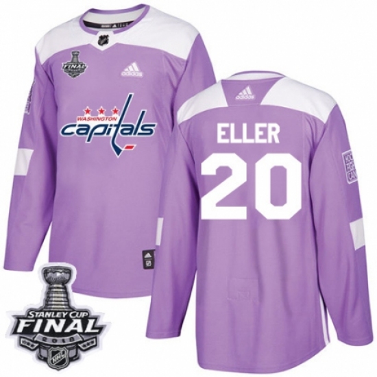 Men's Adidas Washington Capitals 20 Lars Eller Authentic Purple Fights Cancer Practice 2018 Stanley Cup Final NHL Jersey