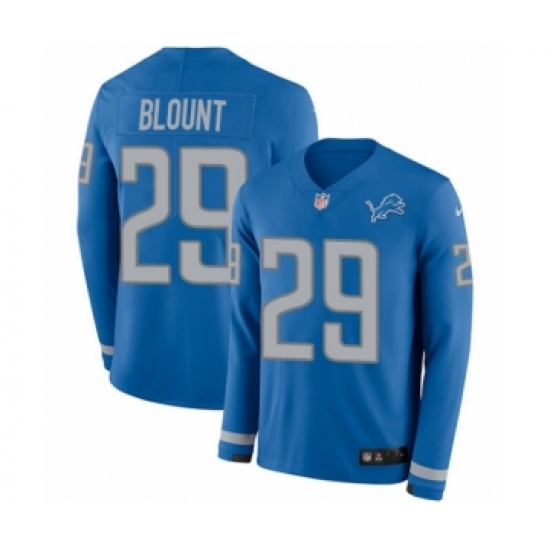 Men's Nike Detroit Lions 29 LeGarrette Blount Limited Blue Therma Long Sleeve NFL Jersey