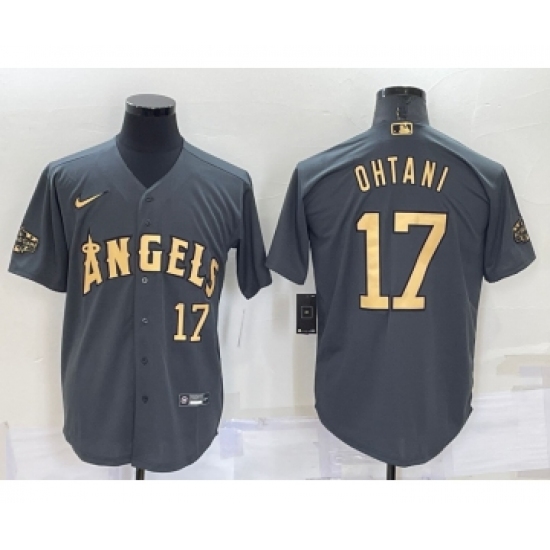 Men's Los Angeles Angels 17 Shohei Ohtani Number Grey 2022 All Star Stitched Cool Base Nike Jersey