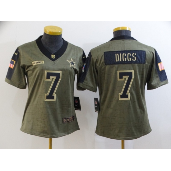 Women's Dallas Cowboys 7 Trevon Diggs Nike Olive 2021 Salute To Service Limited Player Jersey