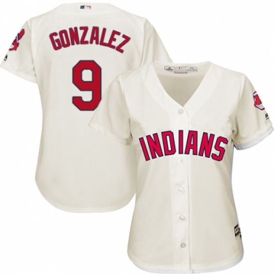 Women's Majestic Cleveland Indians 9 Erik Gonzalez Authentic Cream Alternate 2 Cool Base MLB Jersey