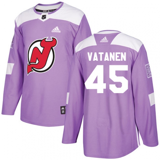 Men's Adidas New Jersey Devils 45 Sami Vatanen Authentic Purple Fights Cancer Practice NHL Jersey