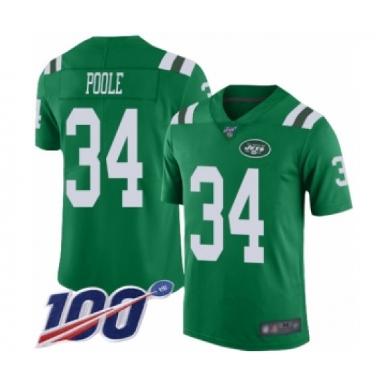 Men's New York Jets 34 Brian Poole Limited Green Rush Vapor Untouchable 100th Season Football Jersey