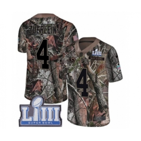 Men's Nike Los Angeles Rams 4 Greg Zuerlein Camo Rush Realtree Limited Super Bowl LIII Bound NFL Jersey