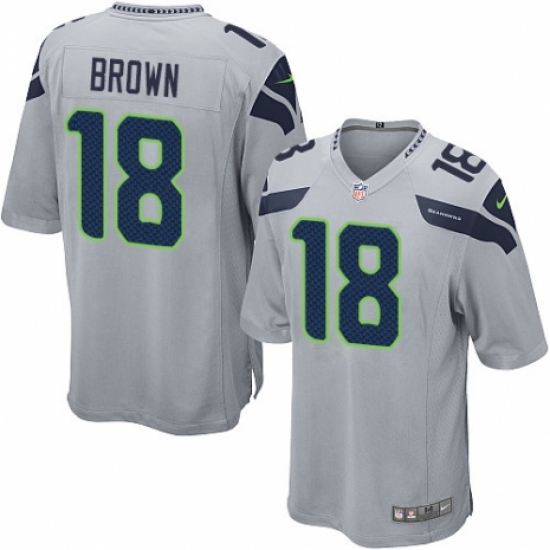 Men's Nike Seattle Seahawks 18 Jaron Brown Game Grey Alternate NFL Jersey