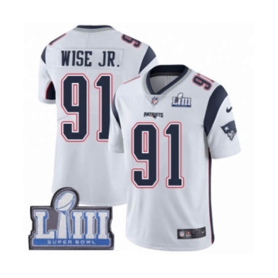 Men's Nike New England Patriots 91 Deatrich Wise Jr White Vapor Untouchable Limited Player Super Bowl LIII Bound NFL Jersey