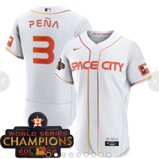 Men's Houston Astros 3 Jeremy Pena 2023 White Serise Champions Base Stitched Jerseys