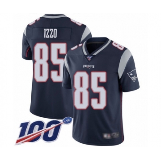 Men's New England Patriots 85 Ryan Izzo Navy Blue Team Color Vapor Untouchable Limited Player 100th Season Football Jersey