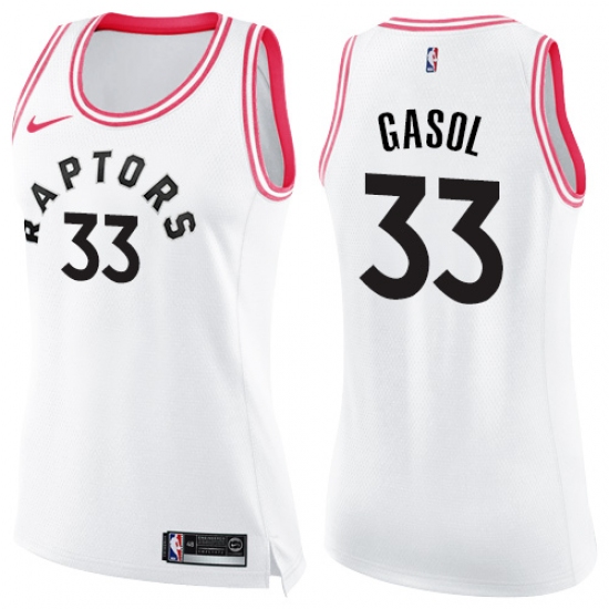 Women's Nike Toronto Raptors 33 Marc Gasol White Pink NBA Swingman Fashion Jersey
