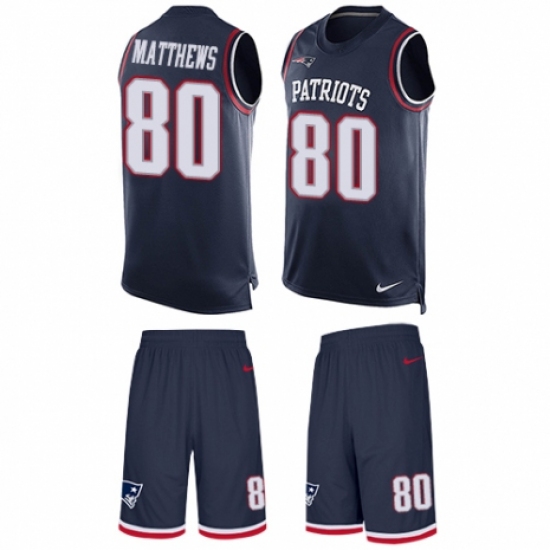 Men's Nike New England Patriots 80 Jordan Matthews Limited Navy Blue Tank Top Suit NFL Jersey