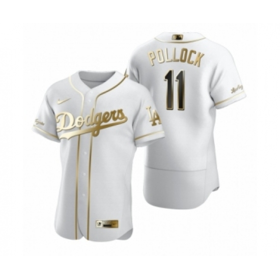 Men's Mlb Los Angeles Dodgers 11 A.J. Pollock Nike White Authentic Golden Edition Jersey