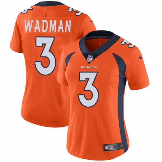 Women's Nike Denver Broncos 3 Colby Wadman Orange Team Color Vapor Untouchable Limited Player NFL Jersey
