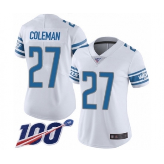 Women's Detroit Lions 27 Justin Coleman White Vapor Untouchable Limited Player 100th Season Football Jersey