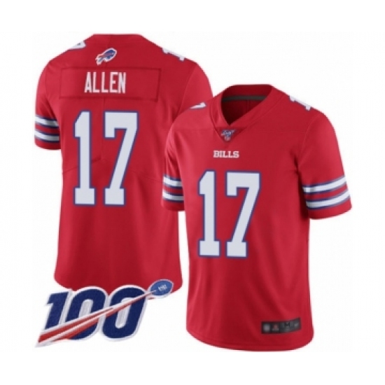 Men's Nike Buffalo Bills 17 Josh Allen Limited Red Rush Vapor Untouchable 100th Season NFL Jersey