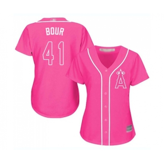 Women's Los Angeles Angels of Anaheim 41 Justin Bour Replica Pink Fashion Baseball Jersey
