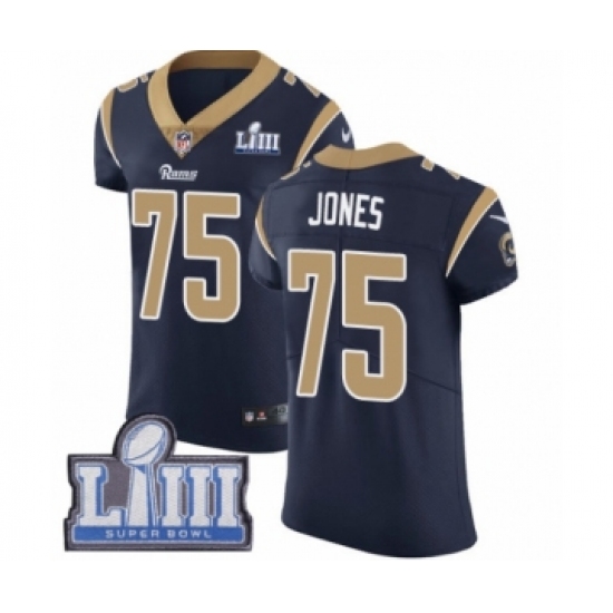 Men's Nike Los Angeles Rams 75 Deacon Jones Navy Blue Team Color Vapor Untouchable Elite Player Super Bowl LIII Bound NFL Jersey