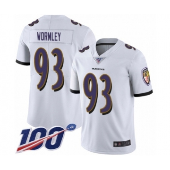 Men's Baltimore Ravens 93 Chris Wormley White Vapor Untouchable Limited Player 100th Season Football Jersey