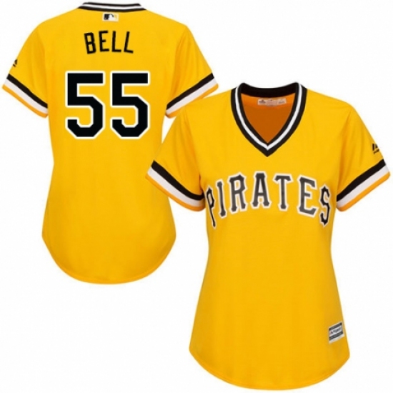 Women's Majestic Pittsburgh Pirates 55 Josh Bell Replica Gold Alternate Cool Base MLB Jersey