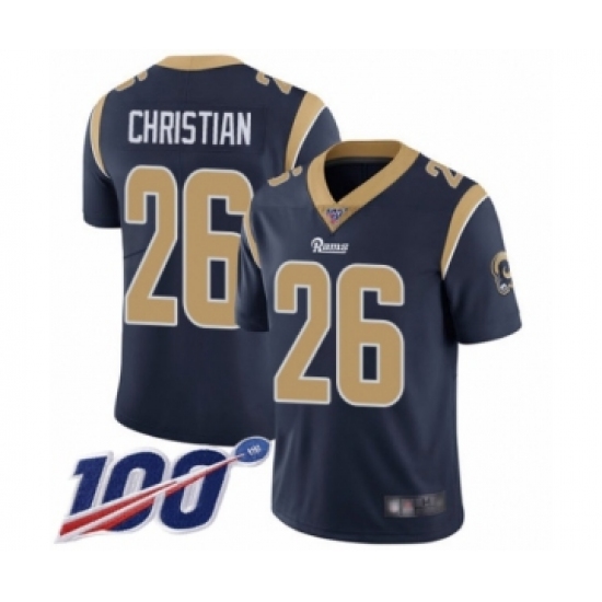 Youth Los Angeles Rams 26 Marqui Christian Navy Blue Team Color Vapor Untouchable Limited Player 100th Season Football Jersey