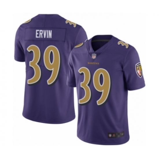 Men's Baltimore Ravens 39 Tyler Ervin Limited Purple Rush Vapor Untouchable Football Jersey