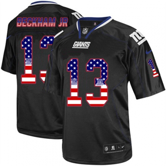Men's Nike New York Giants 13 Odell Beckham Jr Elite Black USA Flag Fashion NFL Jersey