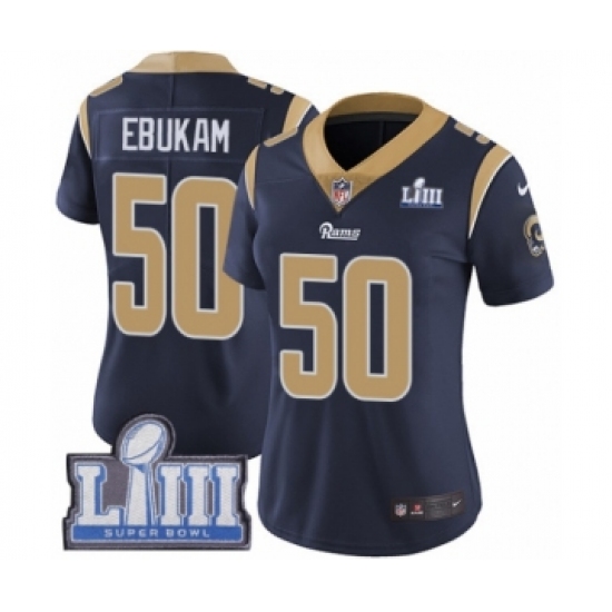 Women's Nike Los Angeles Rams 50 Samson Ebukam Navy Blue Team Color Vapor Untouchable Limited Player Super Bowl LIII Bound NFL Jersey