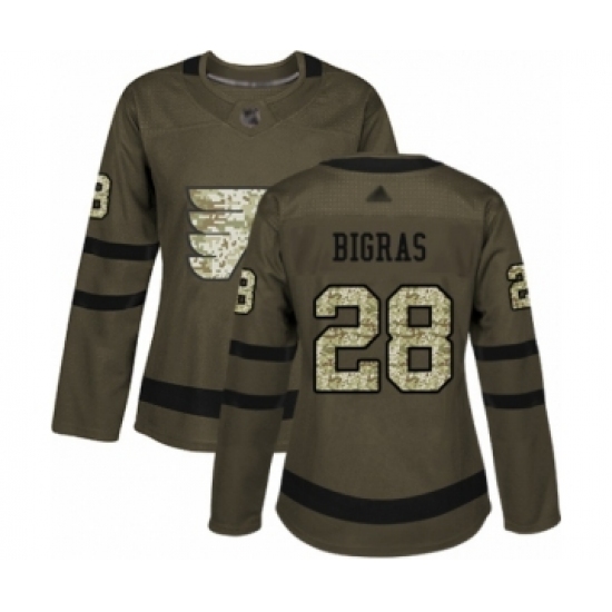 Women's Philadelphia Flyers 28 Chris Bigras Authentic Green Salute to Service Hockey Jersey
