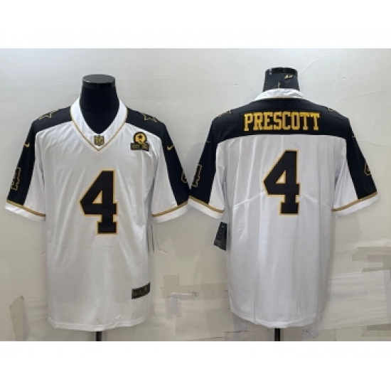 Men's Dallas Cowboys 4 Dak Prescott White Gold Edition With 1960 Patch Limited Stitched Football Jersey