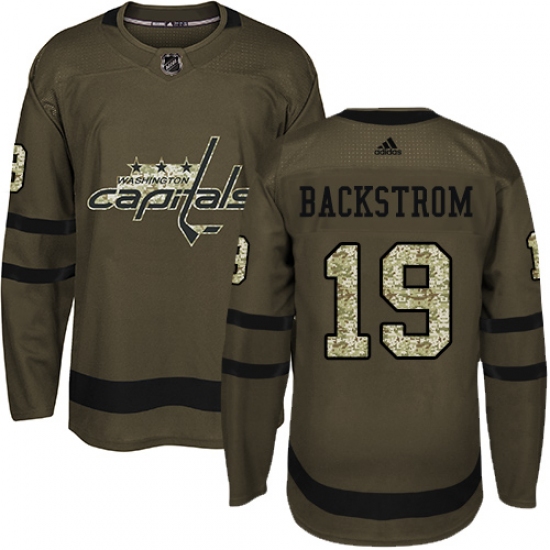 Youth Adidas Washington Capitals 19 Nicklas Backstrom Authentic Green Salute to Service NHL Jersey