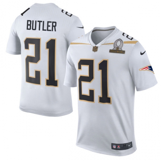 Men's Nike New England Patriots 21 Malcolm Butler Elite White Team Rice 2016 Pro Bowl NFL Jersey