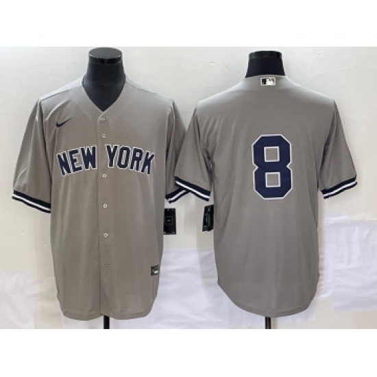 Men's New York Yankees 8 Yogi Berr Grey Cool Base Stitched Baseball Jersey