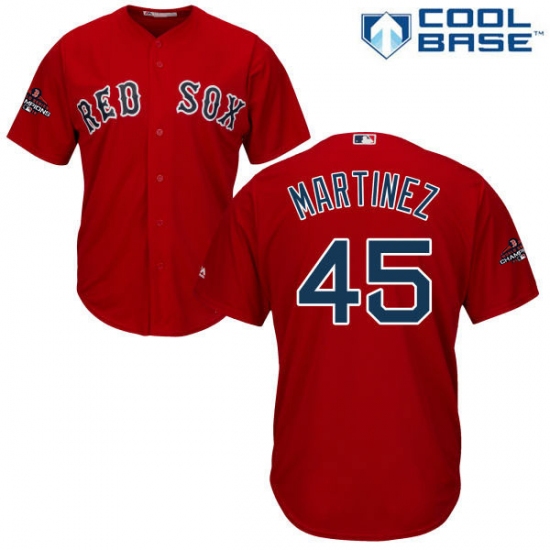 Youth Majestic Boston Red Sox 45 Pedro Martinez Authentic Red Alternate Home Cool Base 2018 World Series Champions MLB Jersey