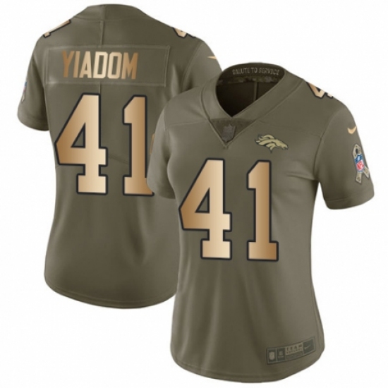 Women's Nike Denver Broncos 41 Isaac Yiadom Limited Olive/Gold 2017 Salute to Service NFL Jersey