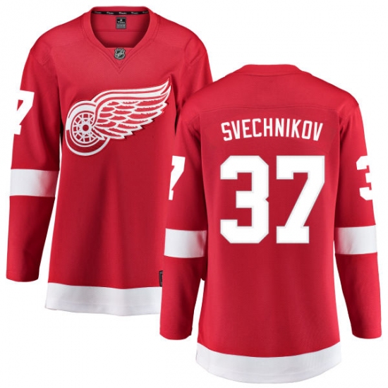 Women's Detroit Red Wings 37 Evgeny Svechnikov Fanatics Branded Red Home Breakaway NHL Jersey